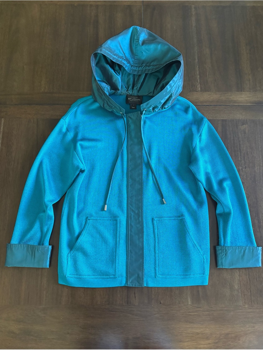 St. John Teal Hooded zip-up jacket